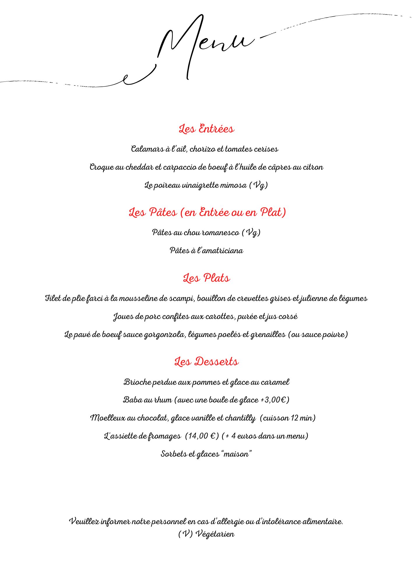 MENU DE FEVRIER-MARS 2026